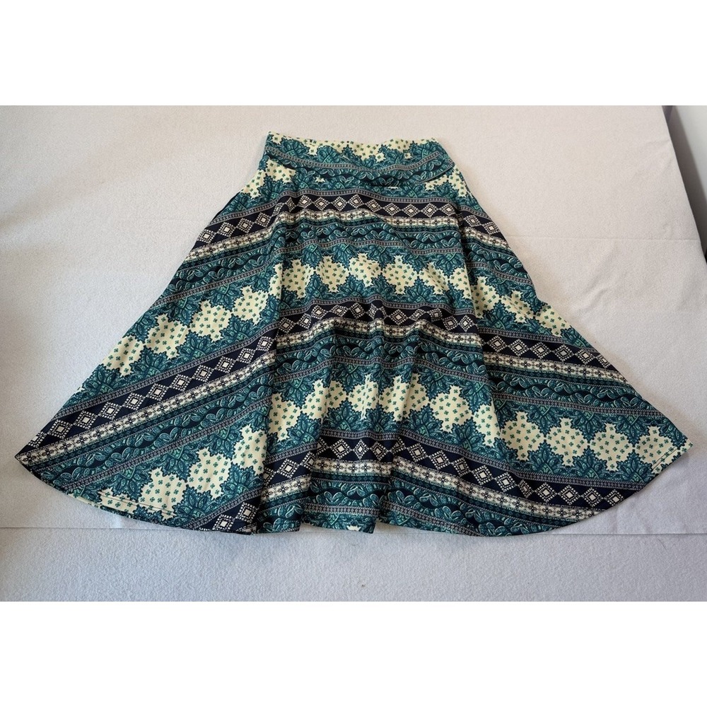 Agnes & Dora Womens Skirt Size Small Teal Geometric Pull On Stretch Bohemian